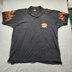 Harley Davidson Motorcycle Button Shirt Black Polo Flames Size Large USA Made